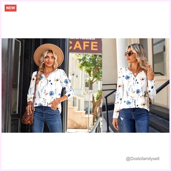 Long Sleeve V Neck Blouse Polyester Spandex Dressy Casual Work Top - Picture 7 of 7